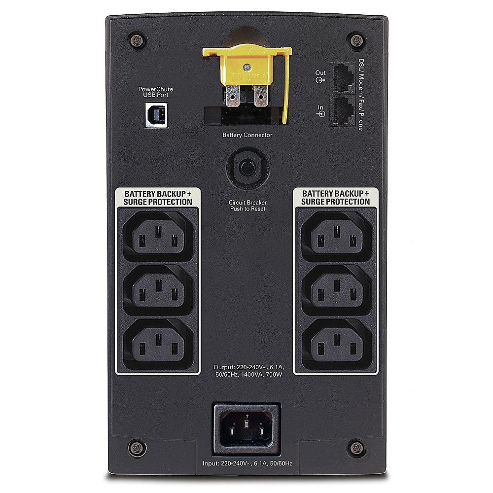 APC Back-UPS 1400VA AVR 6-fach IEC Sockets (BX1400UI), APC, Back-UPS, 1400VA, AVR, 6-fach, IEC, Sockets, BX1400UI,