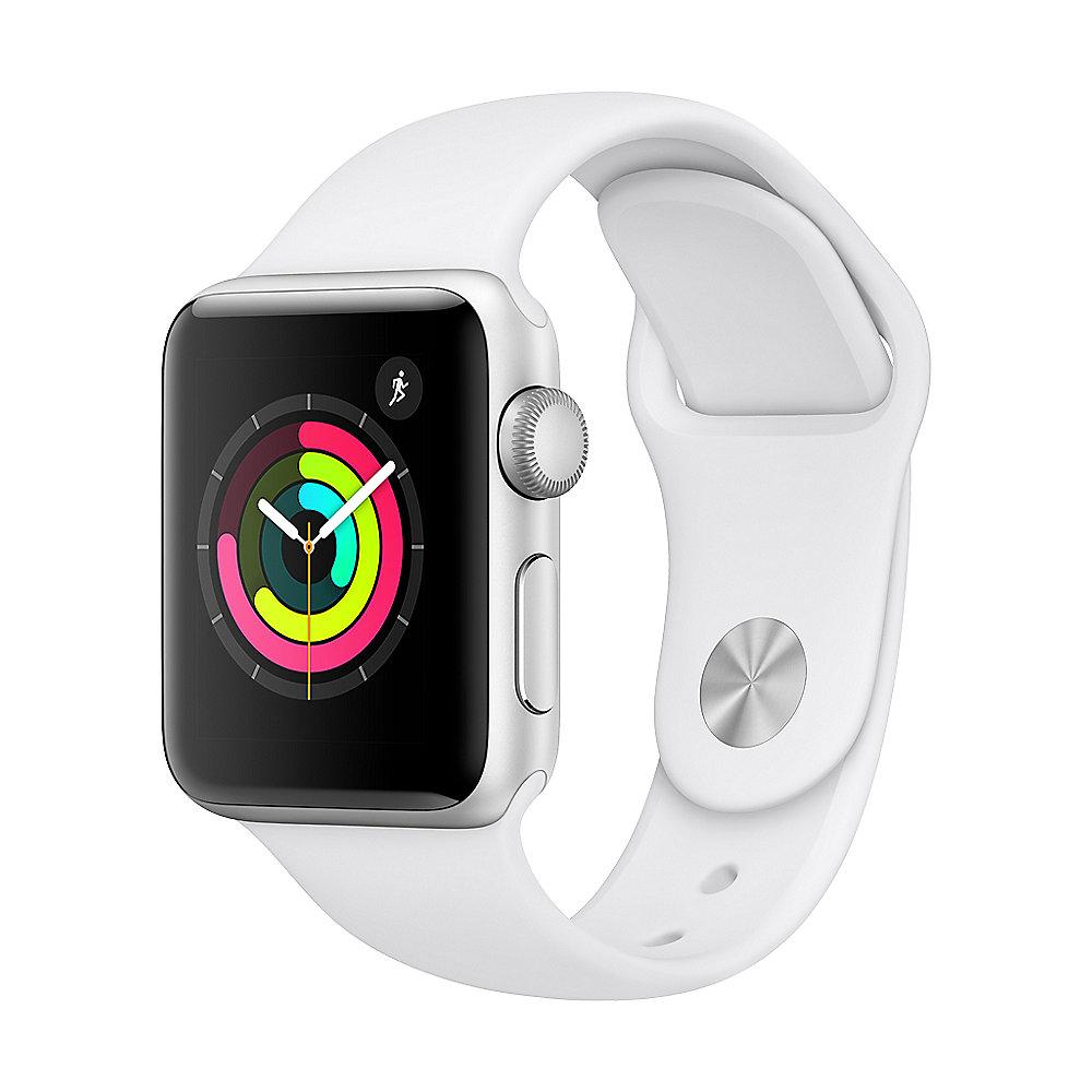 Apple Watch Series 3 GPS 38mm Aluminiumgehäuse Silber mit Sportarmband Weiß, Apple, Watch, Series, 3, GPS, 38mm, Aluminiumgehäuse, Silber, Sportarmband, Weiß
