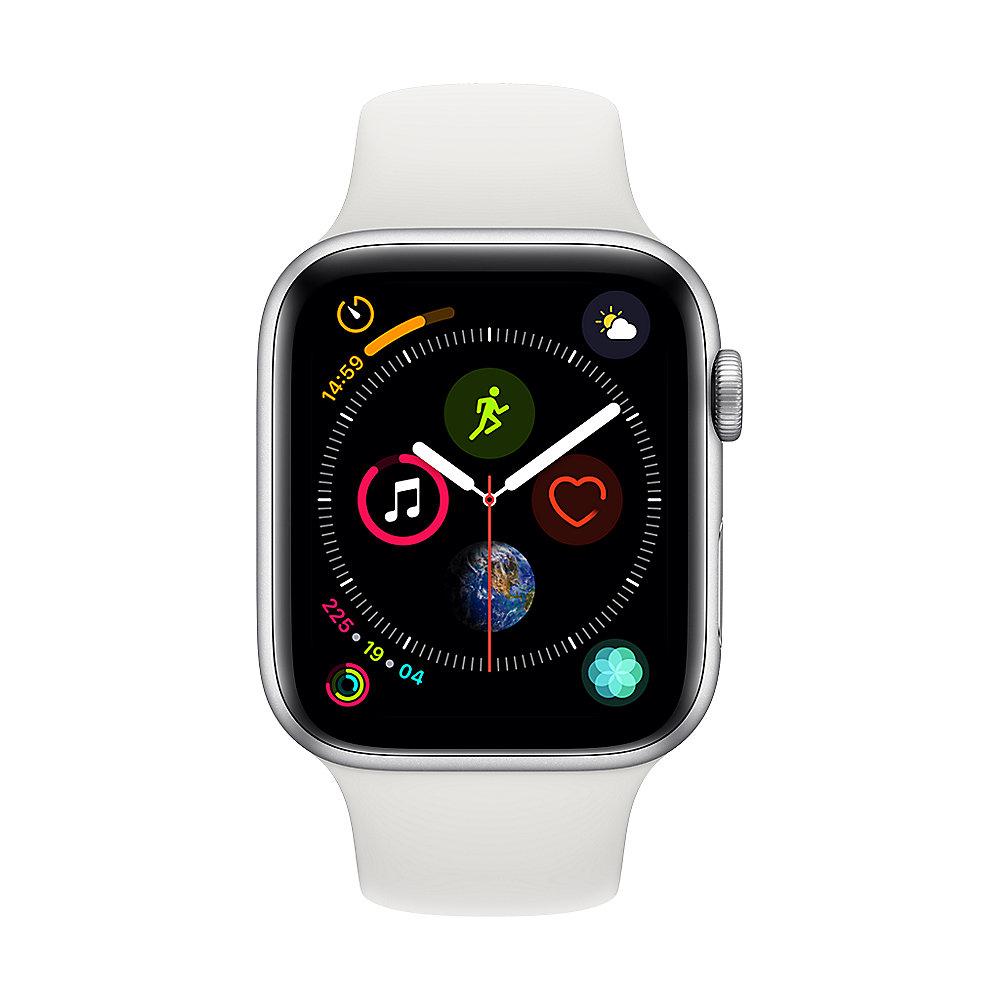 Apple Watch Series 4 LTE 44mm Aluminiumgehäuse Silber mit Sportarmband Weiß