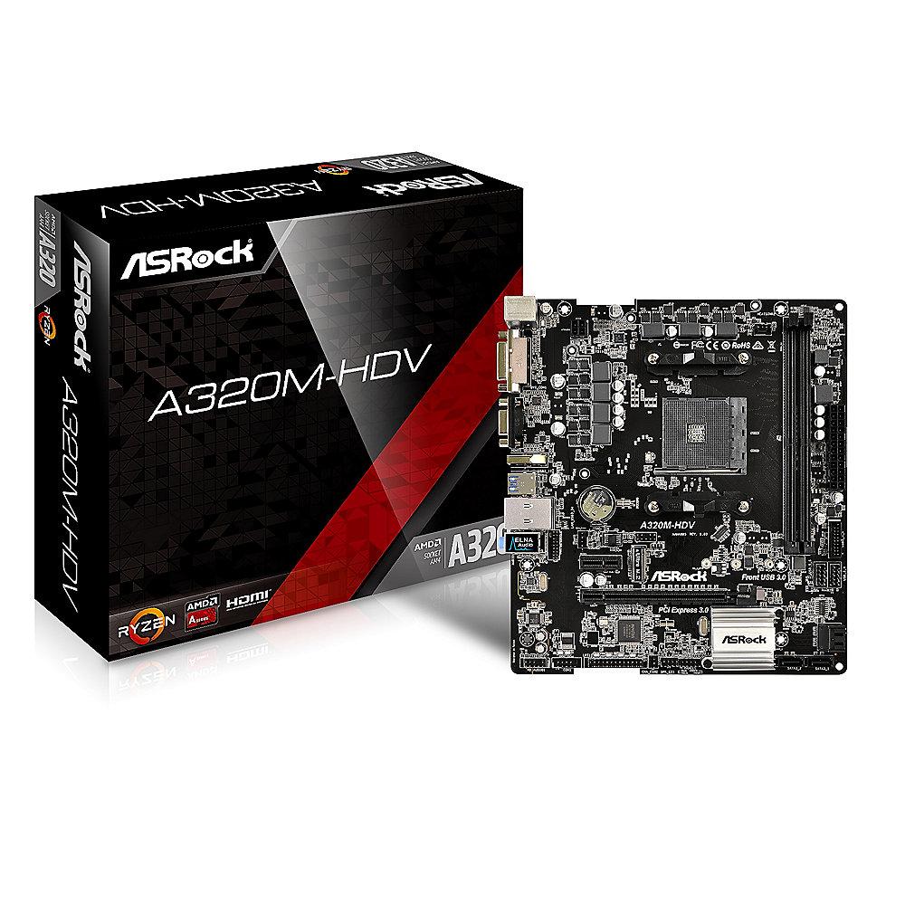 ASRock A320M-HDV AM4 DVI/VGA/HDMI/M.2/SATAIII/USB3.0 mATX Mainboard, ASRock, A320M-HDV, AM4, DVI/VGA/HDMI/M.2/SATAIII/USB3.0, mATX, Mainboard