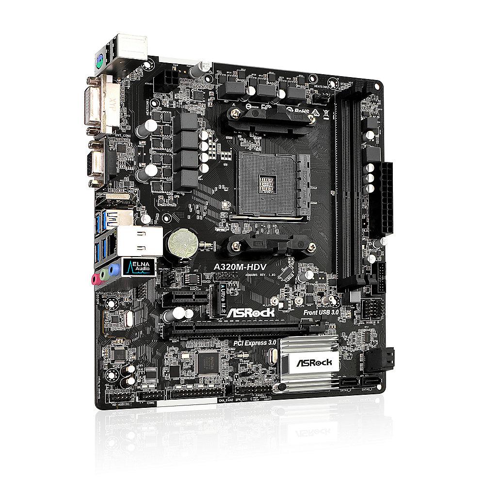 ASRock A320M-HDV AM4 DVI/VGA/HDMI/M.2/SATAIII/USB3.0 mATX Mainboard, ASRock, A320M-HDV, AM4, DVI/VGA/HDMI/M.2/SATAIII/USB3.0, mATX, Mainboard