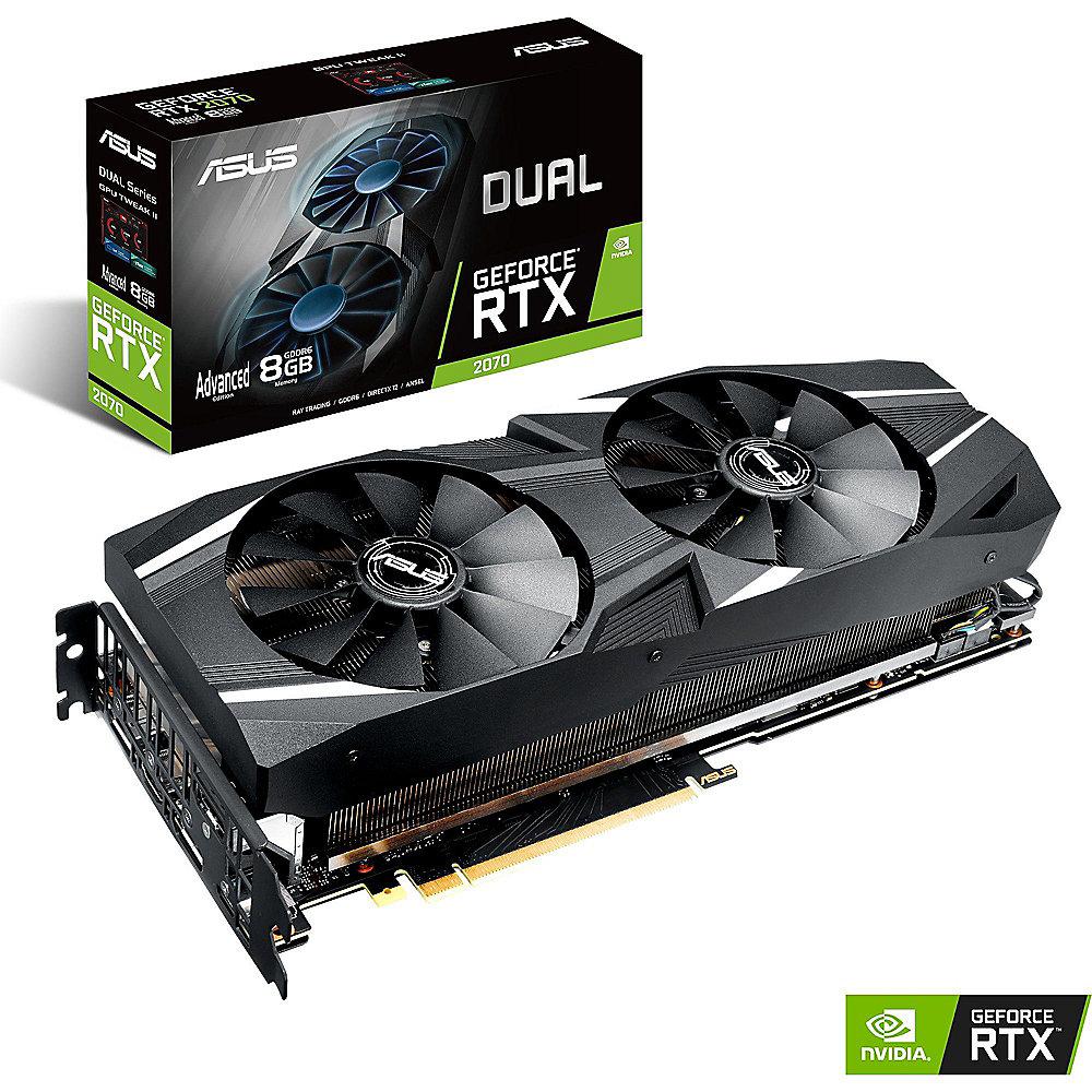 Asus GeForce RTX 2070 Dual Advanced 8 GB GDDR6 Grafikkarte 3xDP/1xHDMI/USB, Asus, GeForce, RTX, 2070, Dual, Advanced, 8, GB, GDDR6, Grafikkarte, 3xDP/1xHDMI/USB