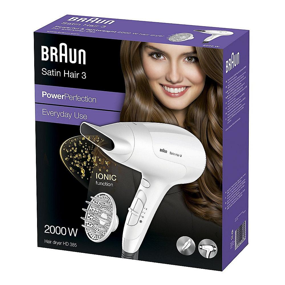 Braun Satin Hair 3 HD 385 Power Perfection Haartrockner mit Diffusor weiß, Braun, Satin, Hair, 3, HD, 385, Power, Perfection, Haartrockner, Diffusor, weiß