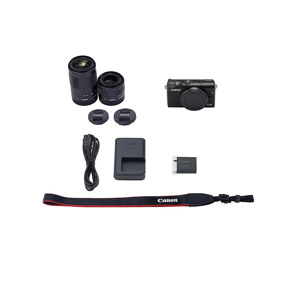 Canon EOS M100 Kit 15-45mm & 55-200mm Systemkamera schwarz