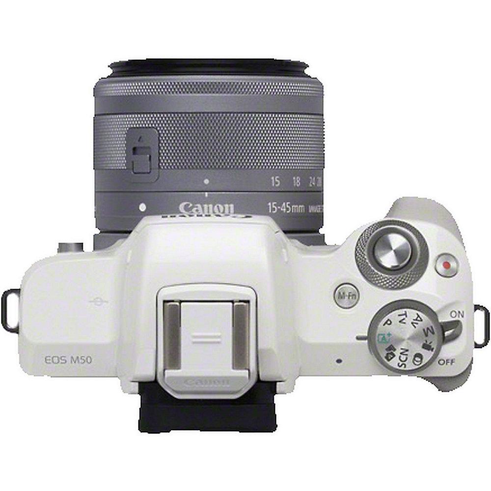 Canon EOS M50 Gehäuse Systemkamera weiß   EF-M 15-45 S