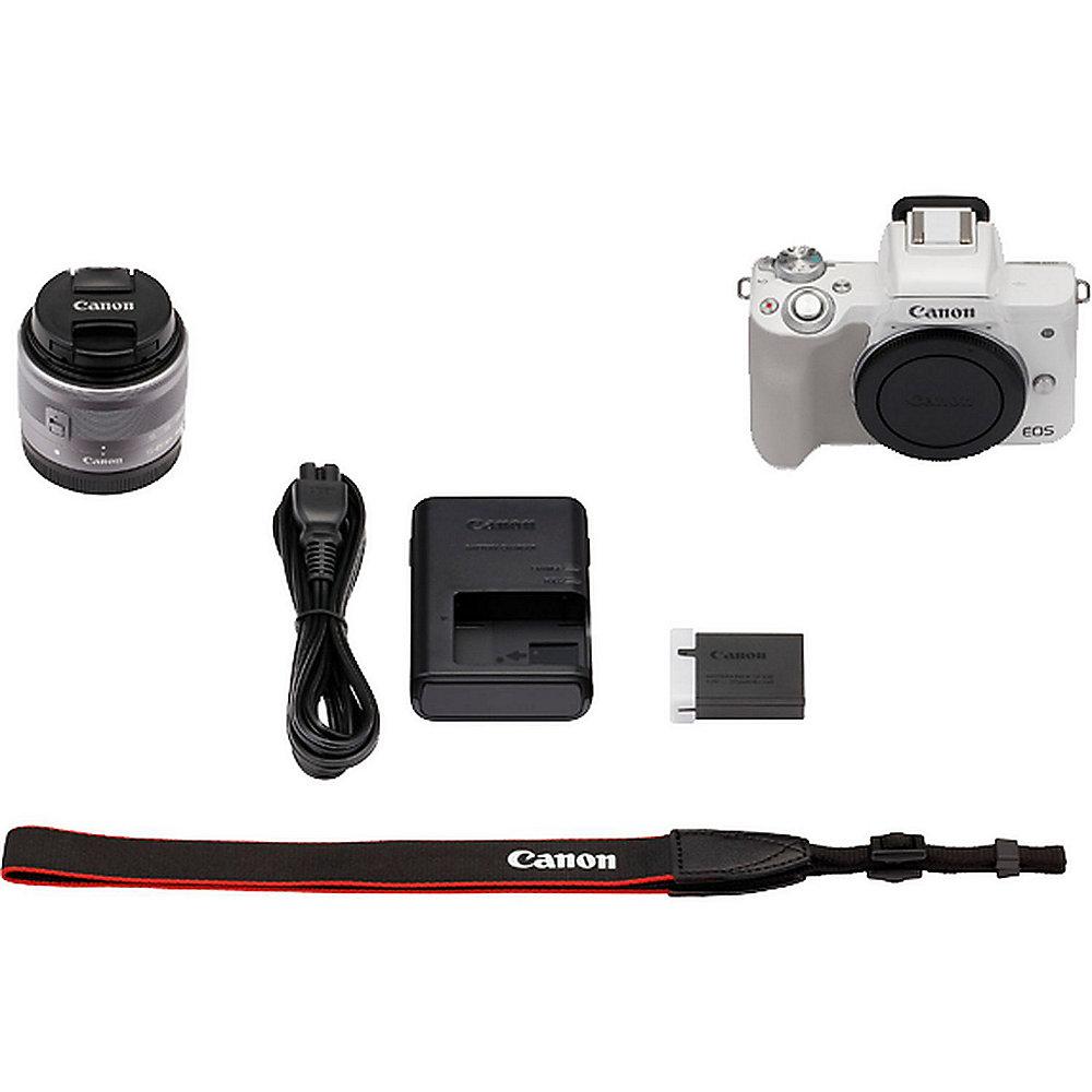 Canon EOS M50 Gehäuse Systemkamera weiß   EF-M 15-45 S