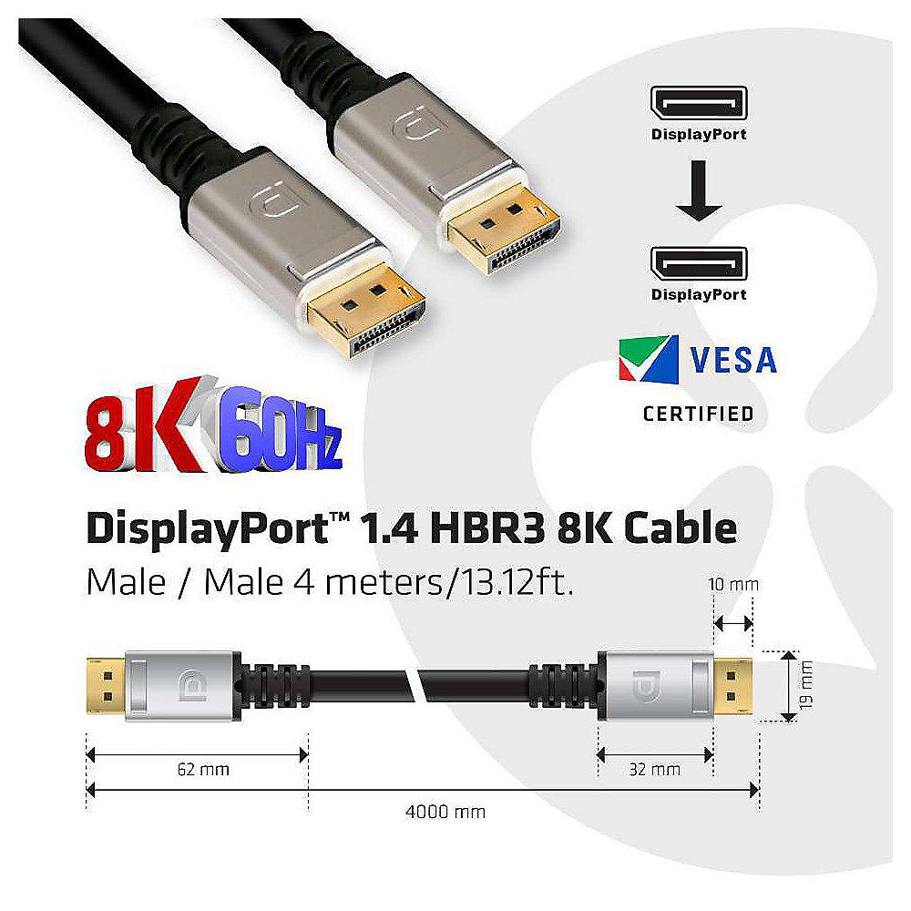 Club 3D 8K 60Hz DisplayPort 1.4 HBR3 Cable M/M 4m schwarz, Club, 3D, 8K, 60Hz, DisplayPort, 1.4, HBR3, Cable, M/M, 4m, schwarz
