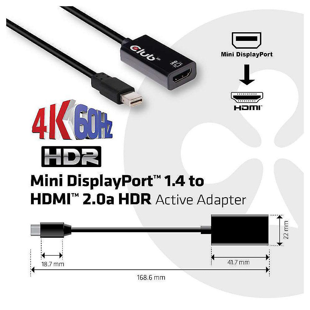 Club 3D DisplayPort 1.4 Adapter mDP zu HDMI 2.0a HDR aktiv schwarz CAC-1180