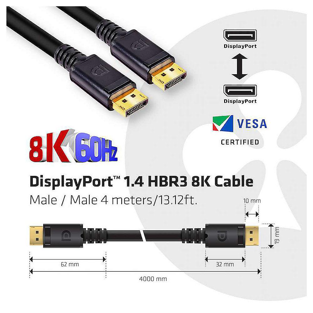 Club 3D DisplayPort 1.4 Kabel 4m DP zu DP HBR3 8K60Hz Vesa St./St. schwarz, Club, 3D, DisplayPort, 1.4, Kabel, 4m, DP, DP, HBR3, 8K60Hz, Vesa, St./St., schwarz