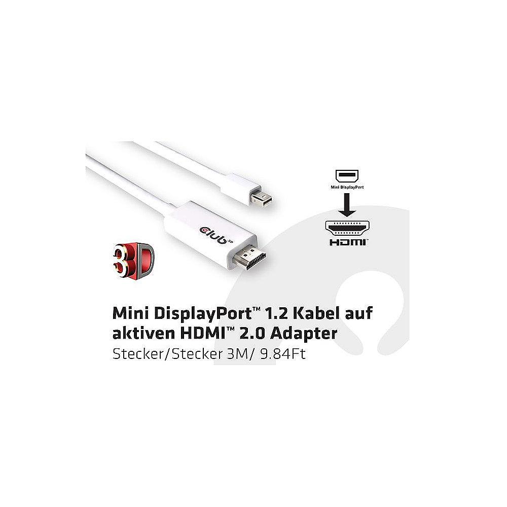 Club 3D DisplayPort Adapterkabel 3m mDP zu HDMI 2.0 aktiv UHD 3D weiß CAC-1173