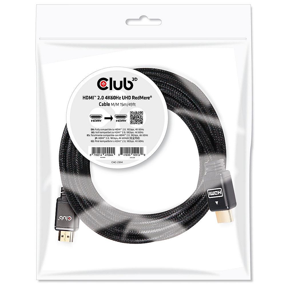 Club 3D HDMI 2.0 Kabel 15m 4K60Hz RedMere UHD St./St. schwarz CAC-2314, Club, 3D, HDMI, 2.0, Kabel, 15m, 4K60Hz, RedMere, UHD, St./St., schwarz, CAC-2314