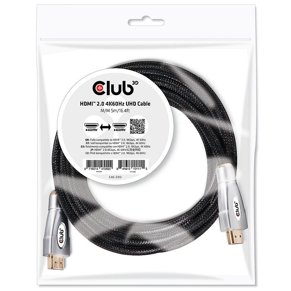 Club 3D HDMI 2.0 Kabel 5m 4K60Hz UHD St./St. schwarz CAC-2312, Club, 3D, HDMI, 2.0, Kabel, 5m, 4K60Hz, UHD, St./St., schwarz, CAC-2312