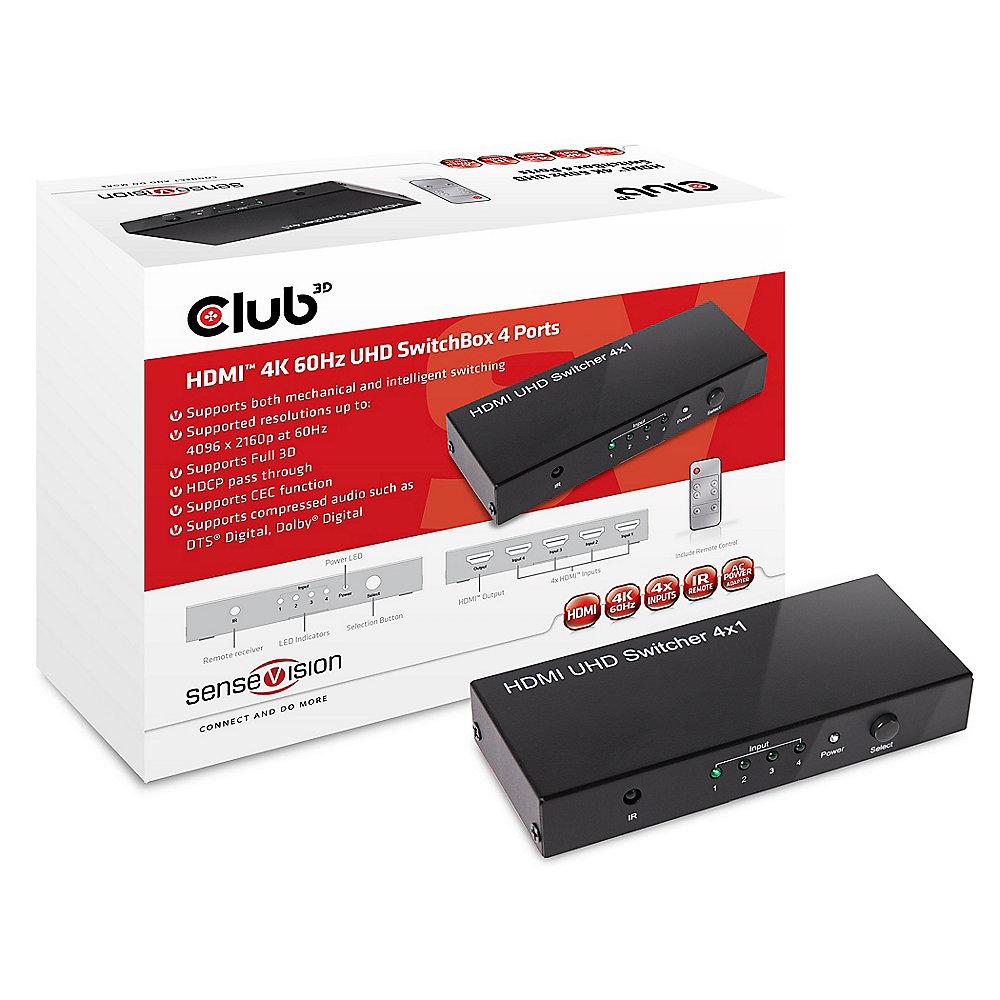 Club 3D SenseVision HDMI 2.0 4K 60Hz UHD Switchbox 4-Port CSV-1370, Club, 3D, SenseVision, HDMI, 2.0, 4K, 60Hz, UHD, Switchbox, 4-Port, CSV-1370