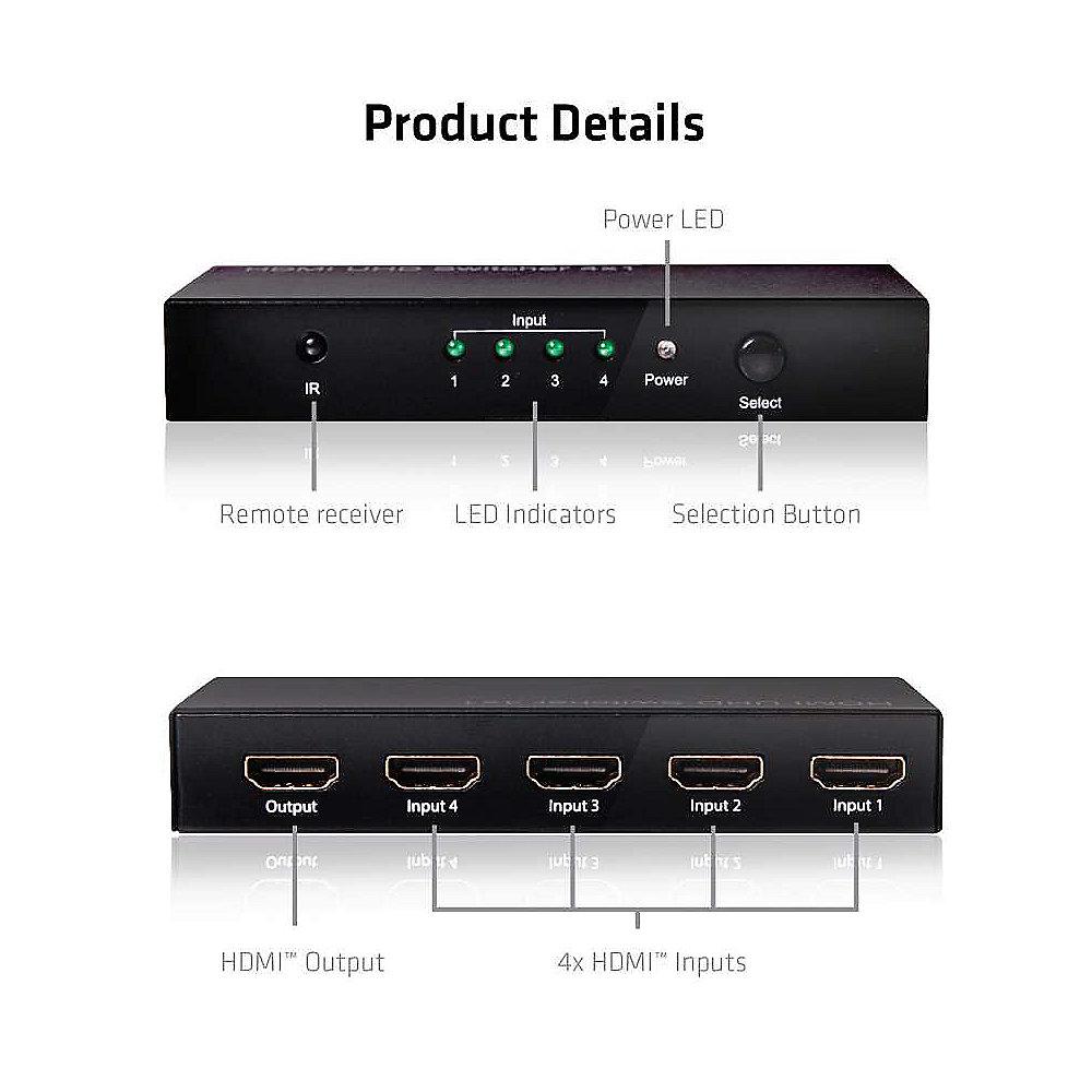 Club 3D SenseVision HDMI 2.0 4K 60Hz UHD Switchbox 4-Port CSV-1370, Club, 3D, SenseVision, HDMI, 2.0, 4K, 60Hz, UHD, Switchbox, 4-Port, CSV-1370