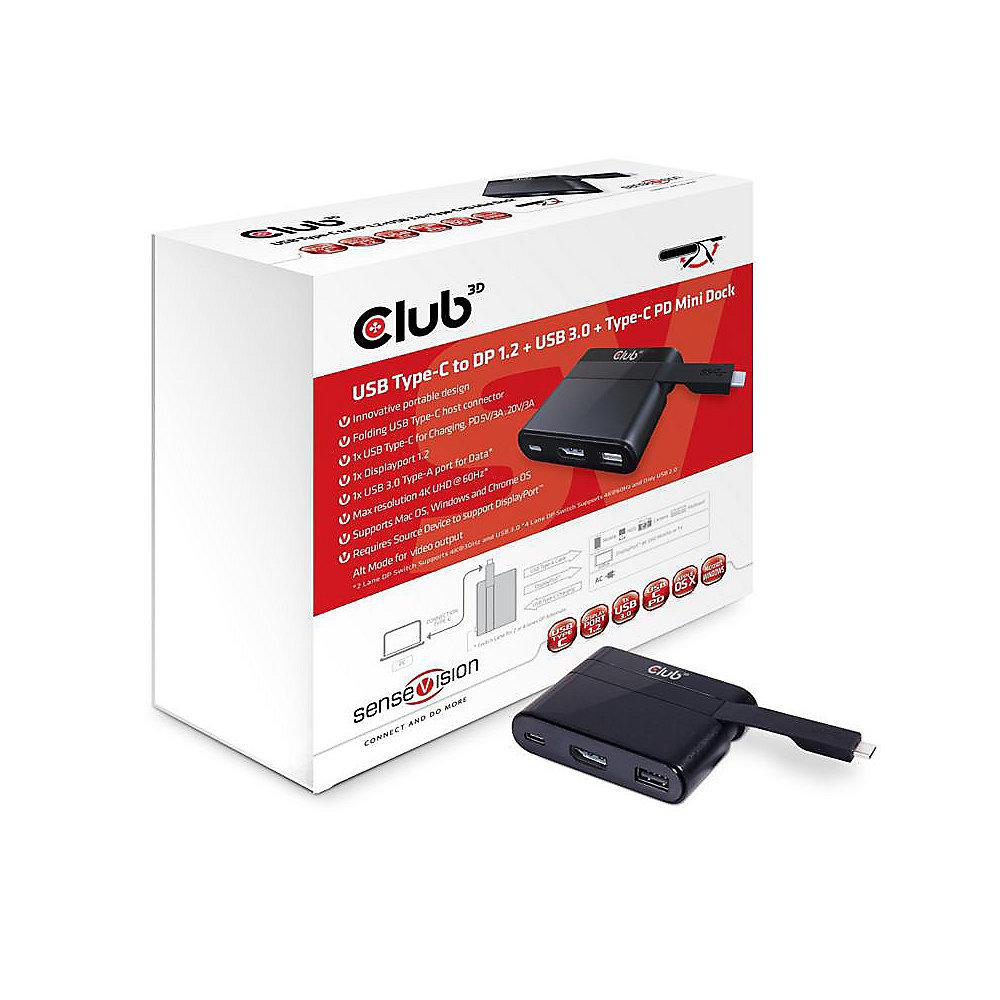 Club 3D USB 3.0 Typ-C auf DisplayPort 1.2   USB Mini Dock schwarz CSV-1537, Club, 3D, USB, 3.0, Typ-C, DisplayPort, 1.2, , USB, Mini, Dock, schwarz, CSV-1537