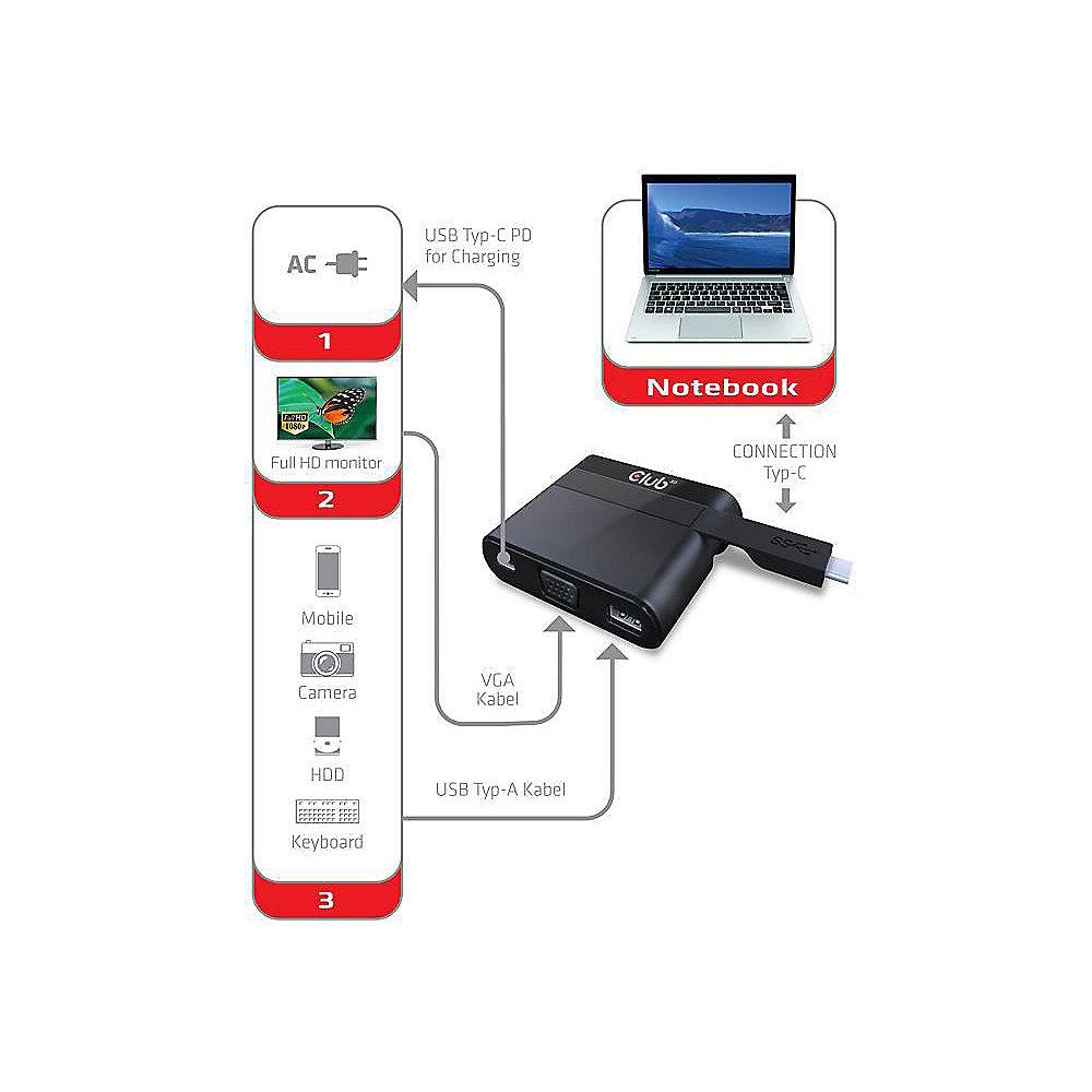 Club 3D USB 3.0 Typ-C auf VGA   USB3.0   USB Typ-C Charging Mini Dock CSV-1532