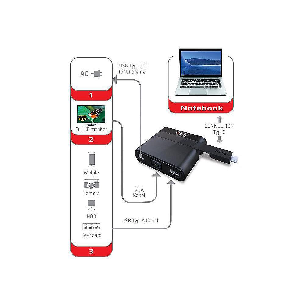 Club 3D USB 3.0 Typ-C auf VGA   USB3.0   USB Typ-C Charging Mini Dock CSV-1532, Club, 3D, USB, 3.0, Typ-C, VGA, , USB3.0, , USB, Typ-C, Charging, Mini, Dock, CSV-1532