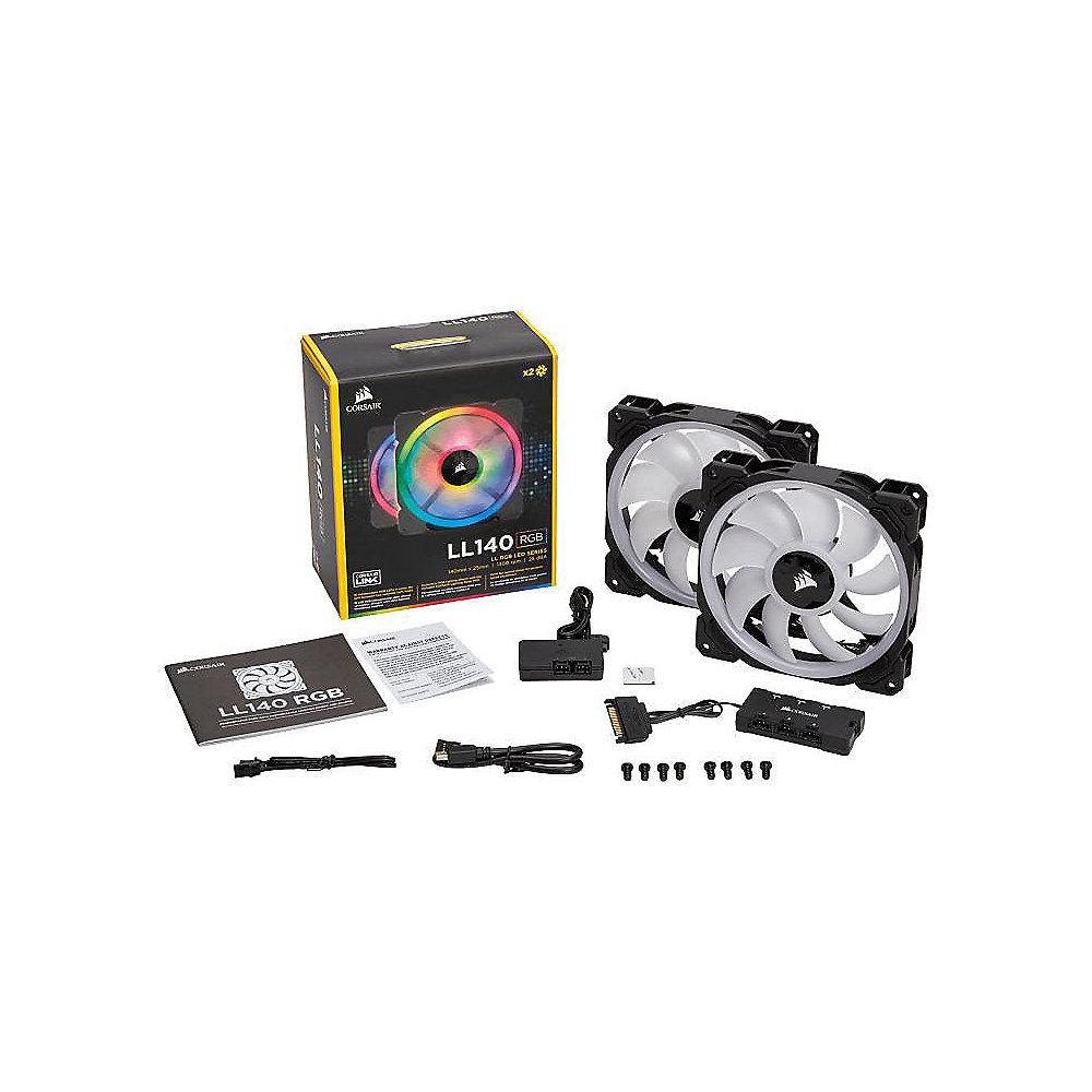 Corsair LL Series LL140 LED RGB Lüfter 140 mm 2er SET mit Lightning Node PRO, Corsair, LL, Series, LL140, LED, RGB, Lüfter, 140, mm, 2er, SET, Lightning, Node, PRO