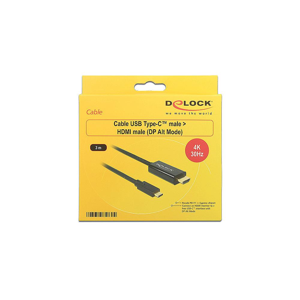 DeLOCK Adapterkabel 3m USB-C zu HDMI 4k 30Hz St./St. 85260 schwarz, DeLOCK, Adapterkabel, 3m, USB-C, HDMI, 4k, 30Hz, St./St., 85260, schwarz