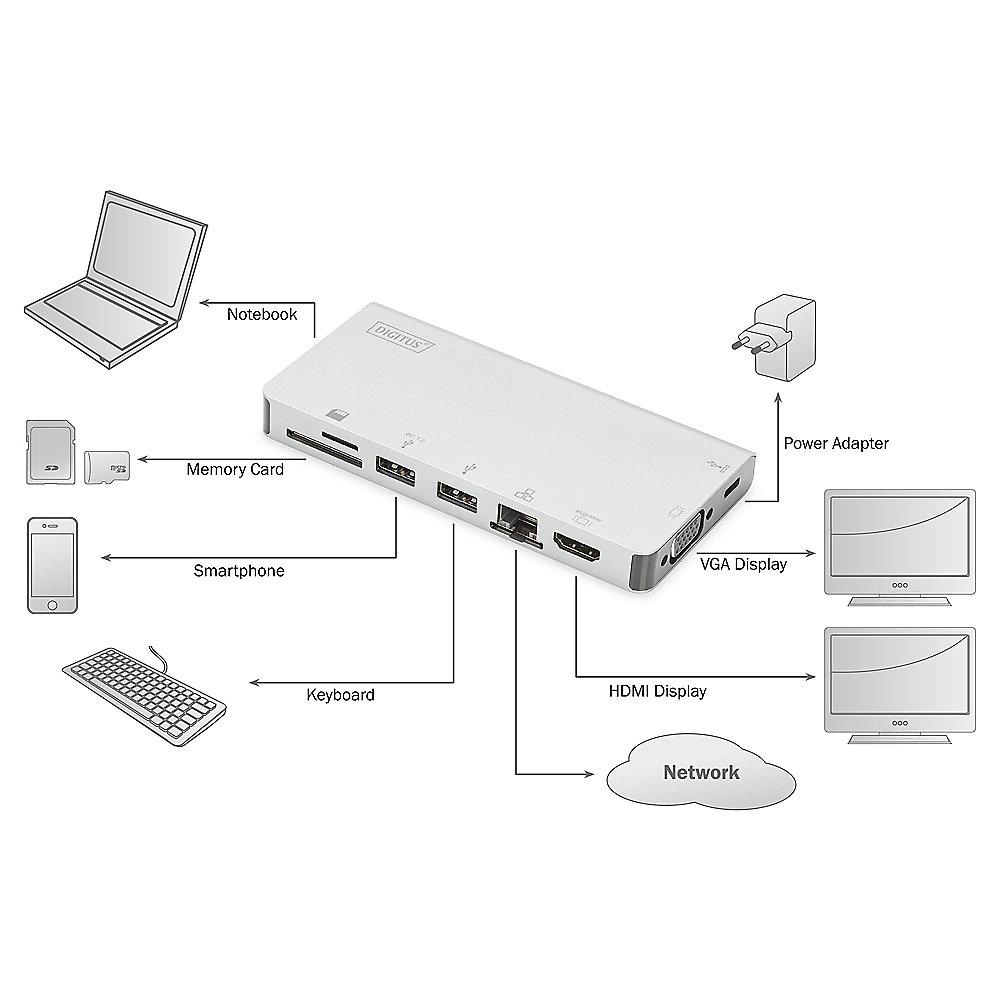 Digitus Multiport Travel Docking Station USB Typ-C 8-Port silber DA-70866, Digitus, Multiport, Travel, Docking, Station, USB, Typ-C, 8-Port, silber, DA-70866