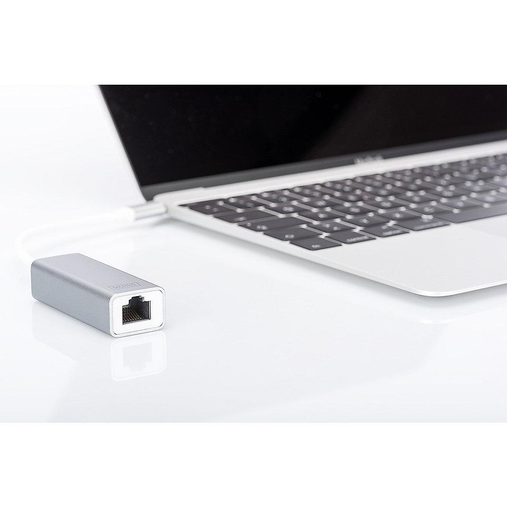 DIGITUS USB 3.0 Gigabit Ethernet Adapter Typ-C zu RJ45 St./Bu. weiß
