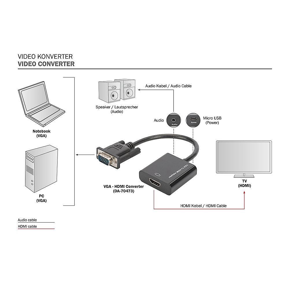 DIGITUS VGA Adapter VGA zu HDMI St./Bu. FHD schwarz DA-70473