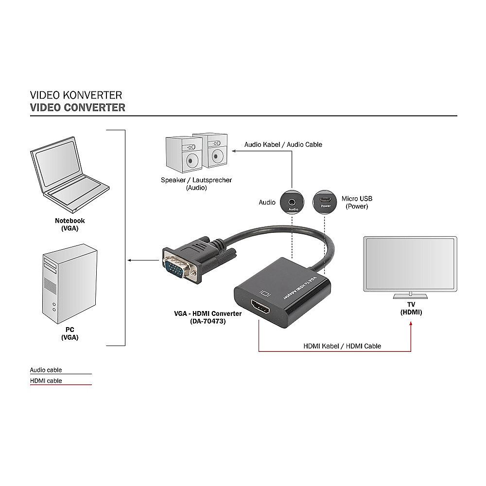 DIGITUS VGA Adapter VGA zu HDMI St./Bu. FHD schwarz DA-70473, DIGITUS, VGA, Adapter, VGA, HDMI, St./Bu., FHD, schwarz, DA-70473