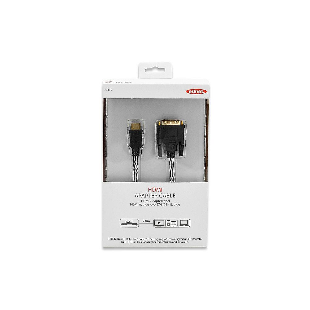 ednet HDMI Adapterkabel 2m HDMI zu DVI 3D vergoldete Kontakte St./St. schwarz