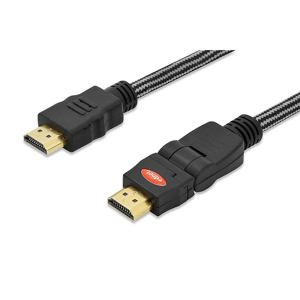 ednet HDMI Anschlusskabel 2m HDMI-A 360° drehbar 4K/3D vergoldet St./St. schwarz