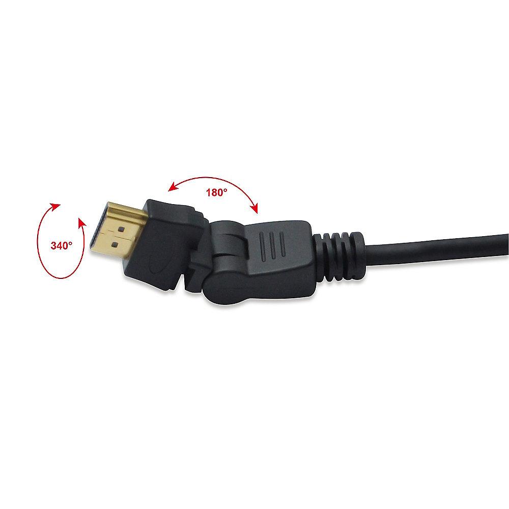 ednet HDMI Anschlusskabel 2m HDMI-A 360° drehbar 4K/3D vergoldet St./St. schwarz