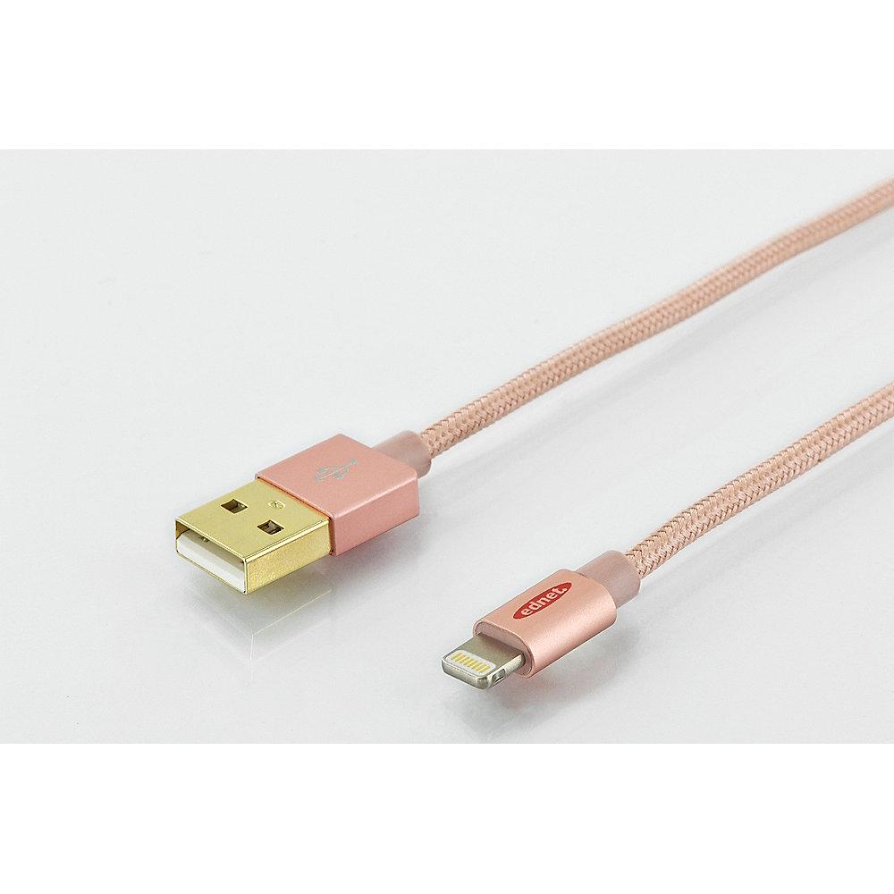 ednet iPhone Lade- & Datenkabel 1m USB2.0 A zu Lightning iP5/6/7 St/St rose gold
