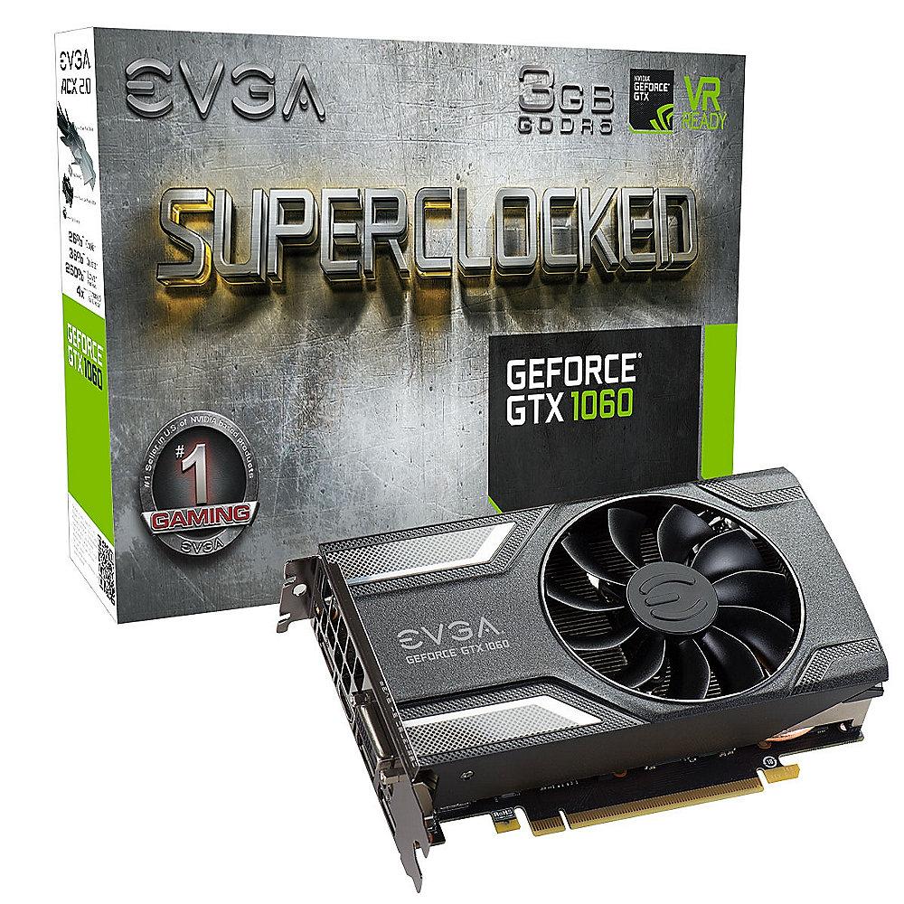 EVGA GeForce GTX 1060 SC Gaming ACX 2.0 3GB GDDR5 DVI/HDMI/3xDP Grafikkarte, EVGA, GeForce, GTX, 1060, SC, Gaming, ACX, 2.0, 3GB, GDDR5, DVI/HDMI/3xDP, Grafikkarte