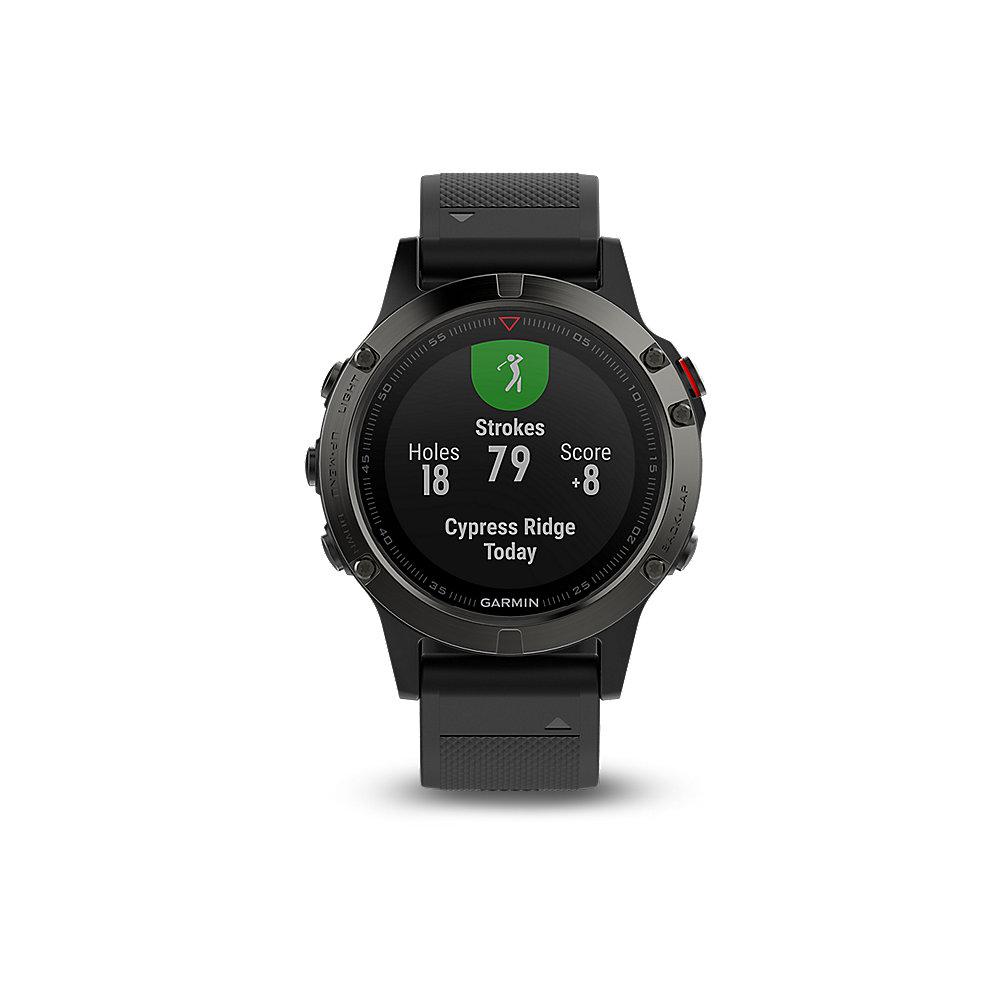 Garmin Fenix 5 Multisportuhr mit schwarzem Armband, Garmin, Fenix, 5, Multisportuhr, schwarzem, Armband