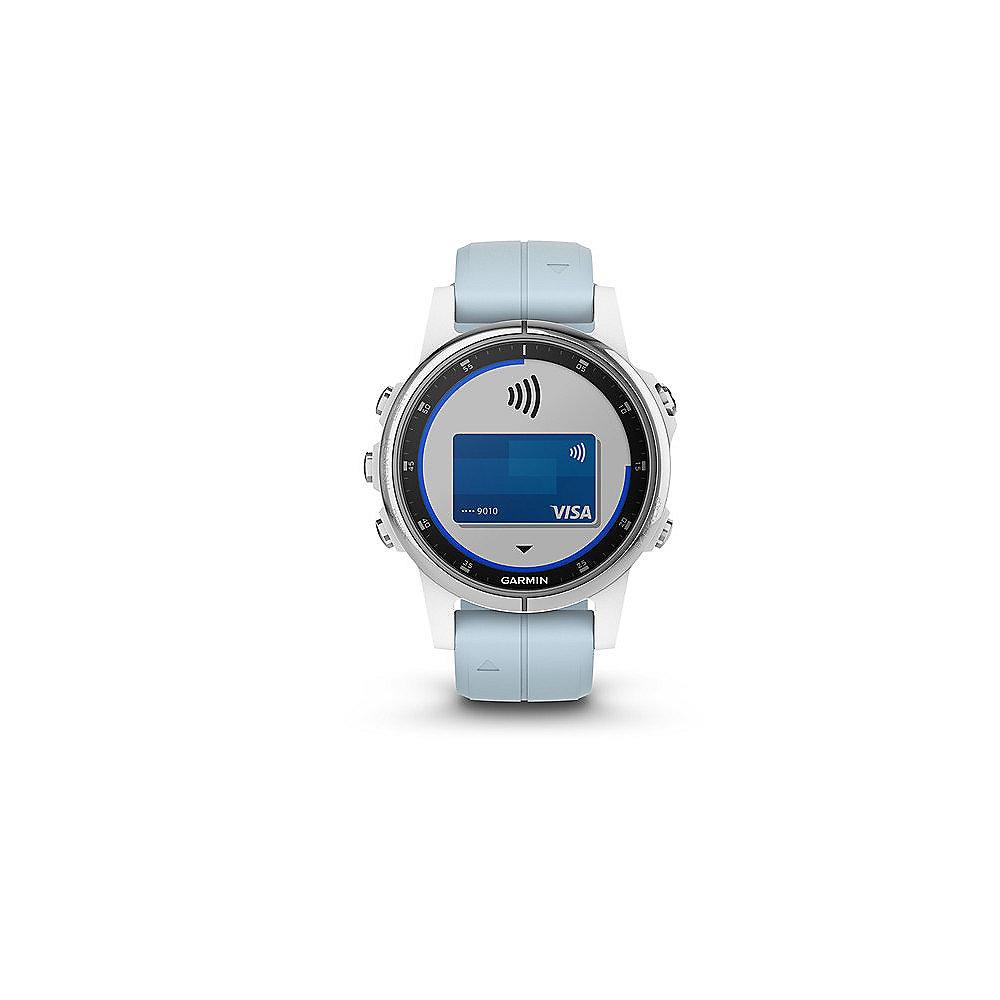 Garmin Fenix 5S Plus GPS-Multisport-Smartwatch weiß mit Seafoam Armband