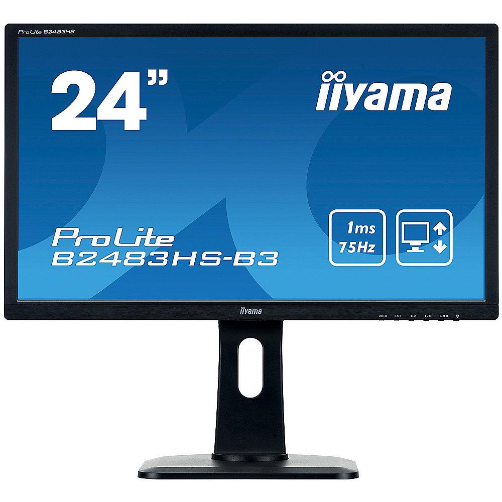 iiyama ProLite B2483HS-B3 61cm (24") Full-HD VGA/DP/HDMI 1ms 5Mio:1 Pivot HV