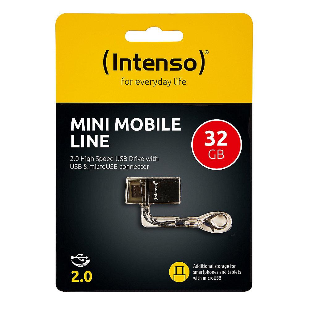 Intenso 32GB Mini Mobile Line MicroUSB/USB 2.0 Stick schwarz, Intenso, 32GB, Mini, Mobile, Line, MicroUSB/USB, 2.0, Stick, schwarz