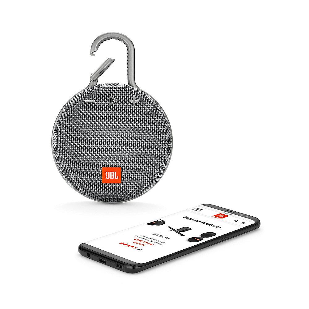 JBL Clip 3 Gray Tragbarer Bluetooth-Lautsprecher Grau wasserdicht nach IPX7