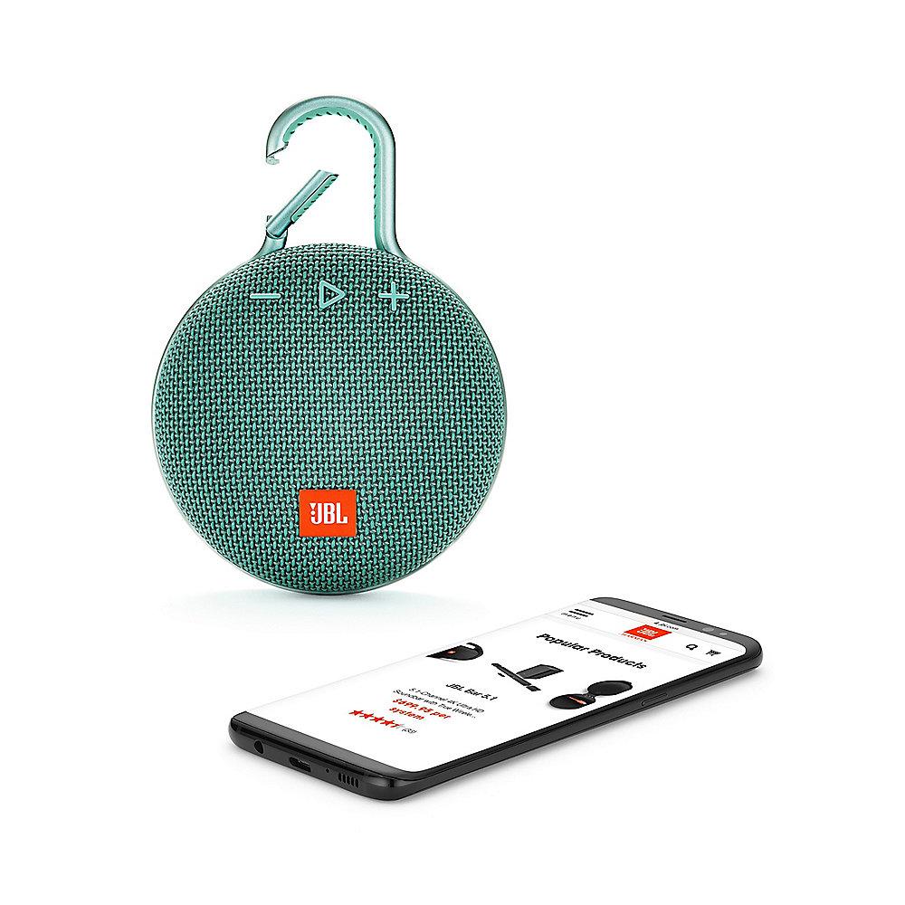 JBL Clip 3 Teal Tragbarer Bluetooth-Lautsprecher Grün wasserdicht nach IPX7, JBL, Clip, 3, Teal, Tragbarer, Bluetooth-Lautsprecher, Grün, wasserdicht, IPX7