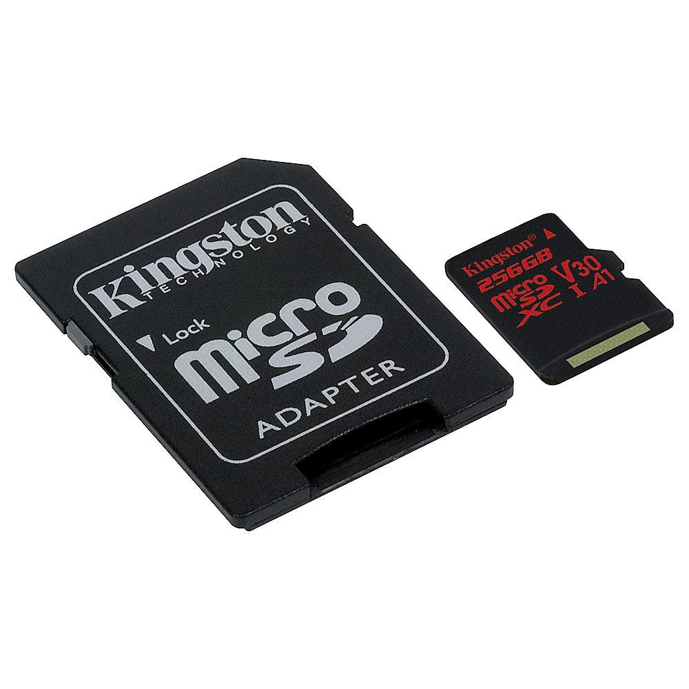 Kingston Canvas React 256 GB microSDXC Speicherkarte Kit (80 MB/s, A1, V30), Kingston, Canvas, React, 256, GB, microSDXC, Speicherkarte, Kit, 80, MB/s, A1, V30,