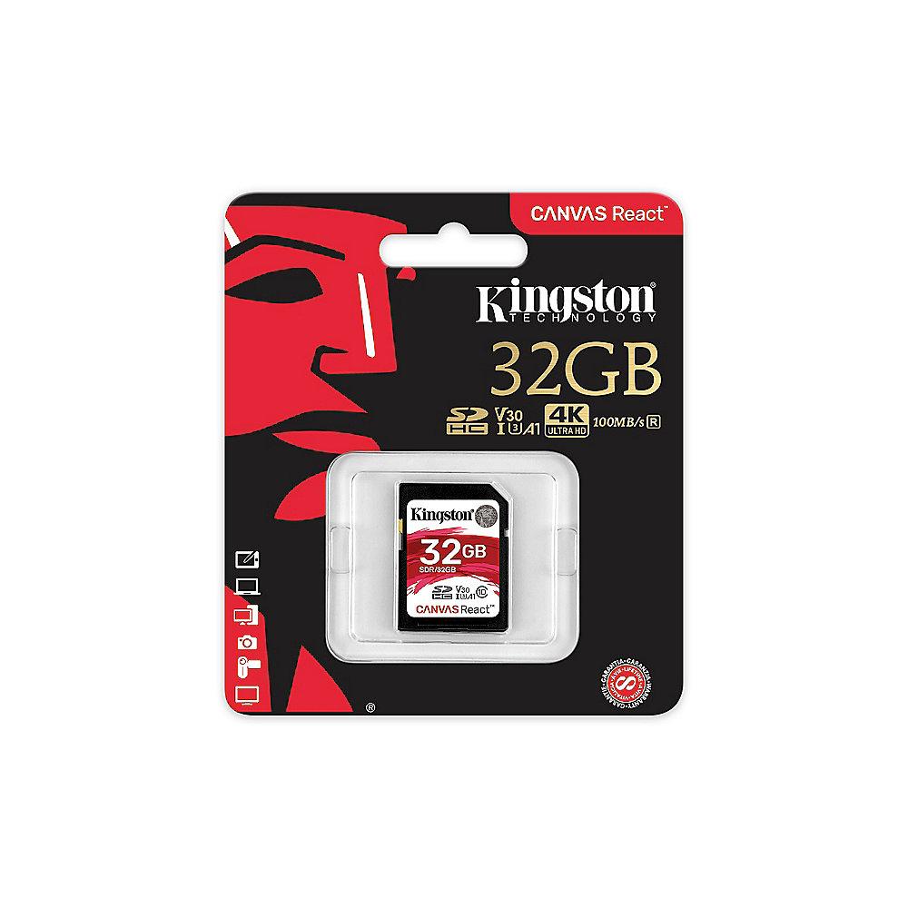 Kingston Canvas React 32 GB SDHC Speicherkarte (80 MB/s, Class 10, V30, A1), Kingston, Canvas, React, 32, GB, SDHC, Speicherkarte, 80, MB/s, Class, 10, V30, A1,