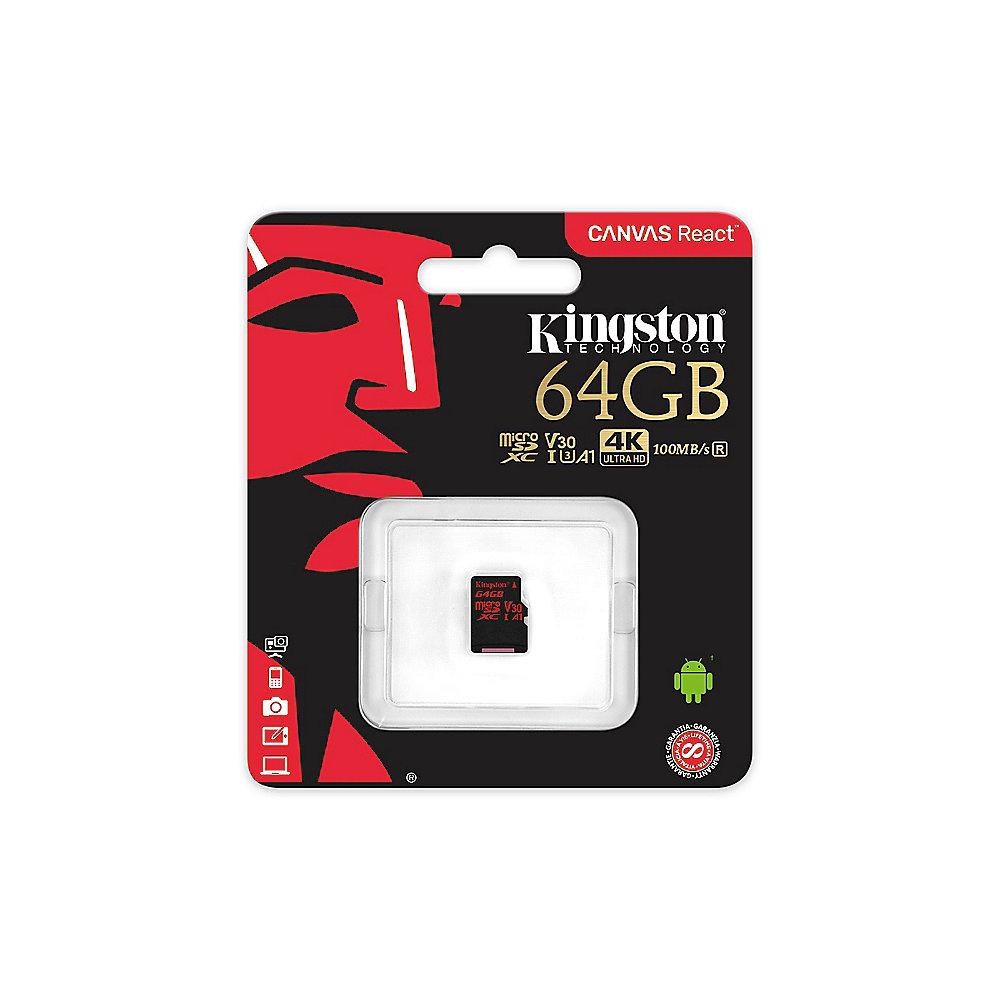 Kingston Canvas React 64 GB microSDXC Speicherkarte (80 MB/s, V30, A1, UHS-I)