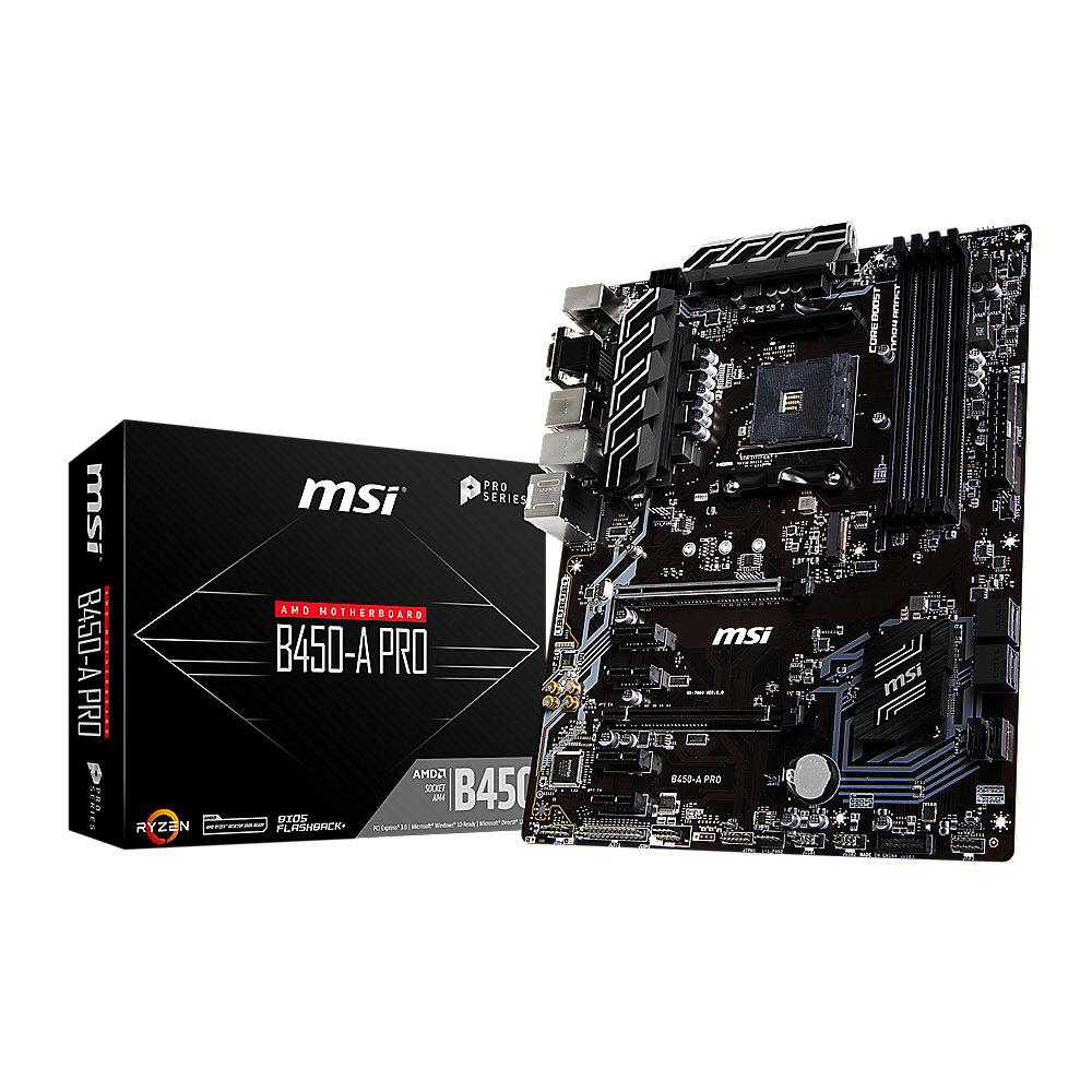 MSI B450-A Pro ATX Mainboard Sockel AM4 M.2/VGA/DVI/HDMI/USB3.1, MSI, B450-A, Pro, ATX, Mainboard, Sockel, AM4, M.2/VGA/DVI/HDMI/USB3.1