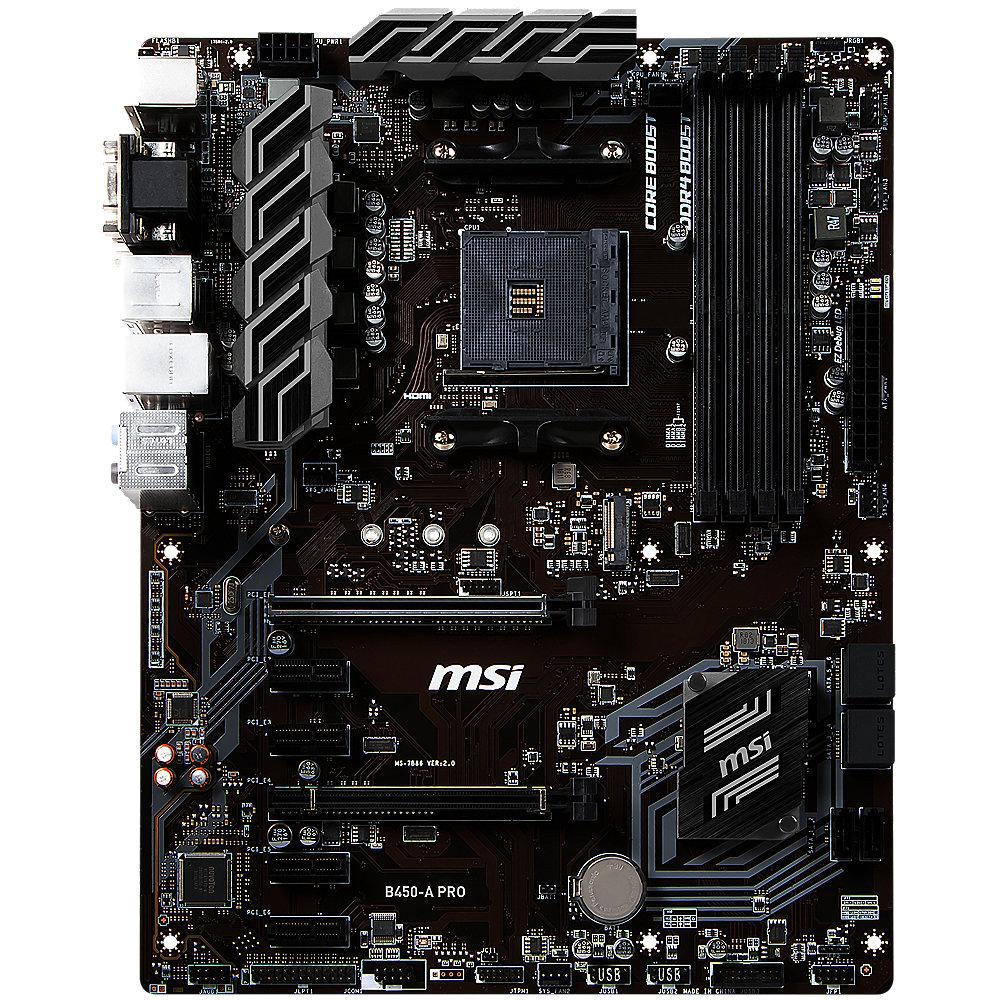 MSI B450-A Pro ATX Mainboard Sockel AM4 M.2/VGA/DVI/HDMI/USB3.1, MSI, B450-A, Pro, ATX, Mainboard, Sockel, AM4, M.2/VGA/DVI/HDMI/USB3.1