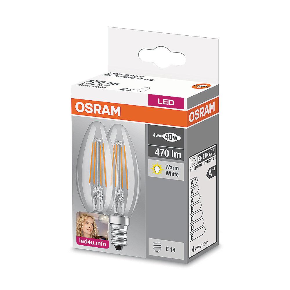 Osram LED Filament Classic B40 Kerze 4W (40W) klar E14 warmweiß 2er-Pack