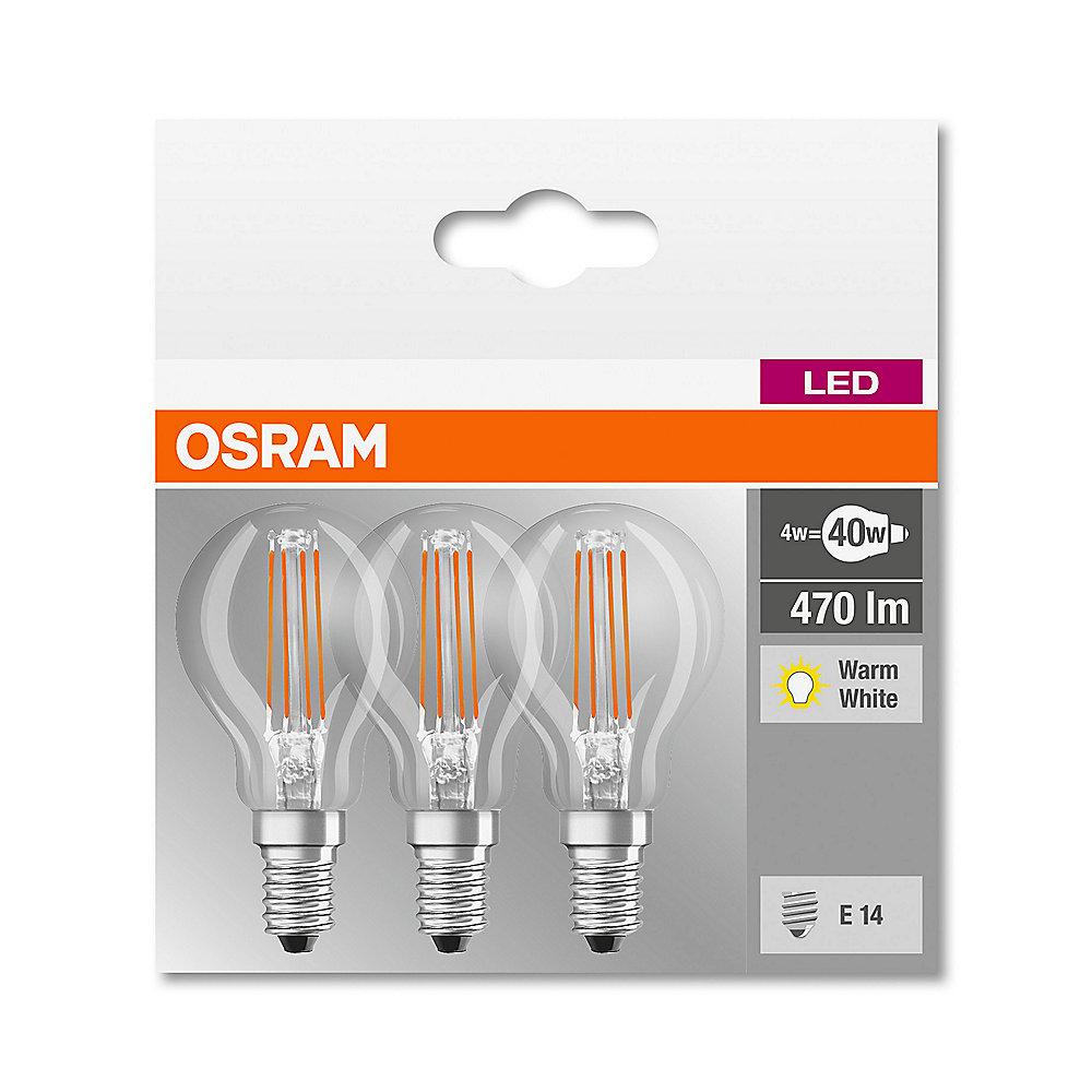 Osram LED Filament Classic P40 Tropfen 4W (40W) klar E14 warmweiß 3er-Pack