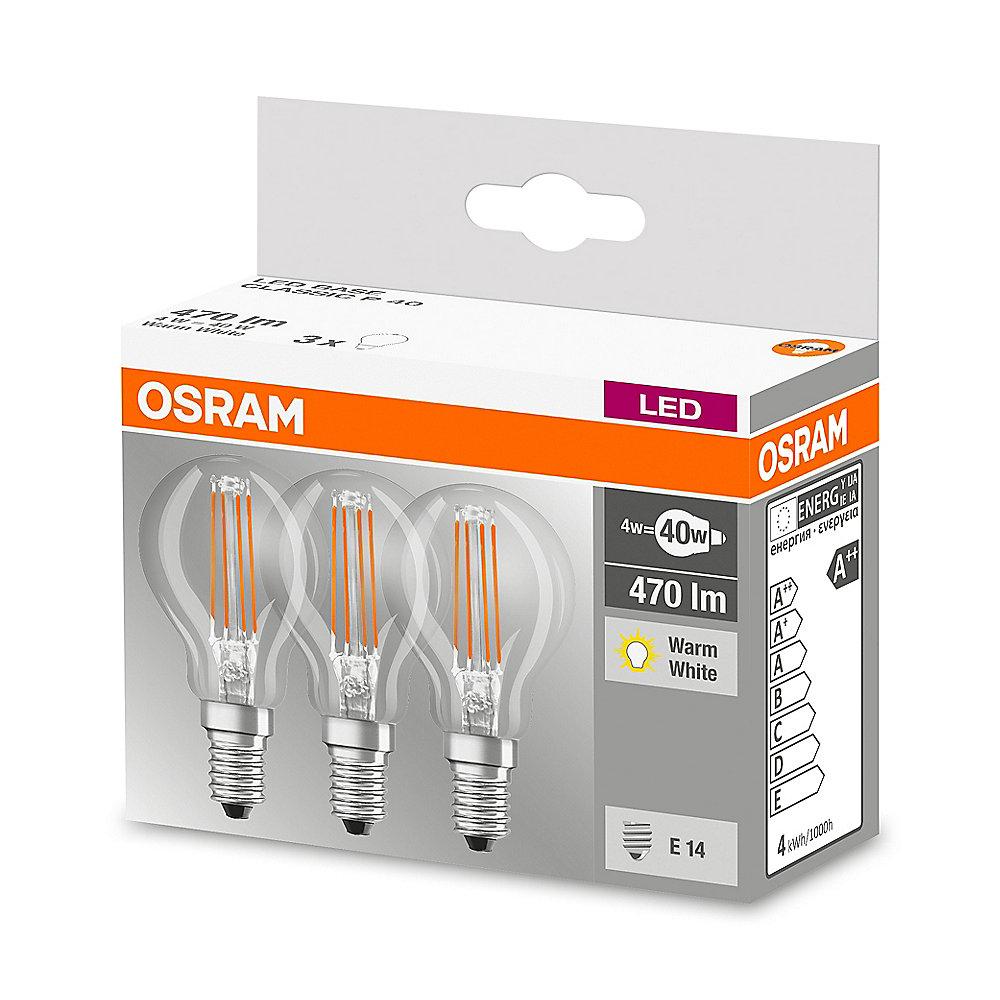 Osram LED Filament Classic P40 Tropfen 4W (40W) klar E14 warmweiß 3er-Pack