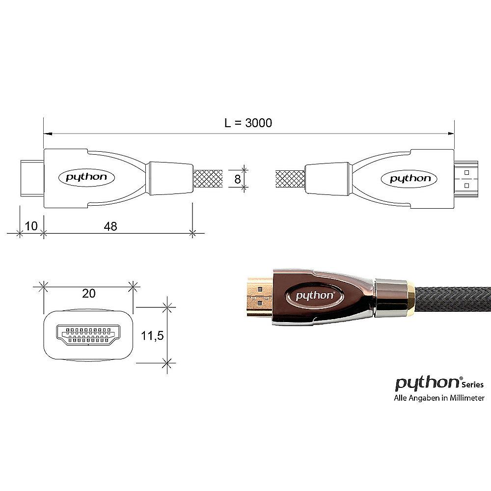 PYTHON HDMI 2.0 Kabel 3m Ethernet 4K*2K UHD vergoldet OFC schwarz, PYTHON, HDMI, 2.0, Kabel, 3m, Ethernet, 4K*2K, UHD, vergoldet, OFC, schwarz