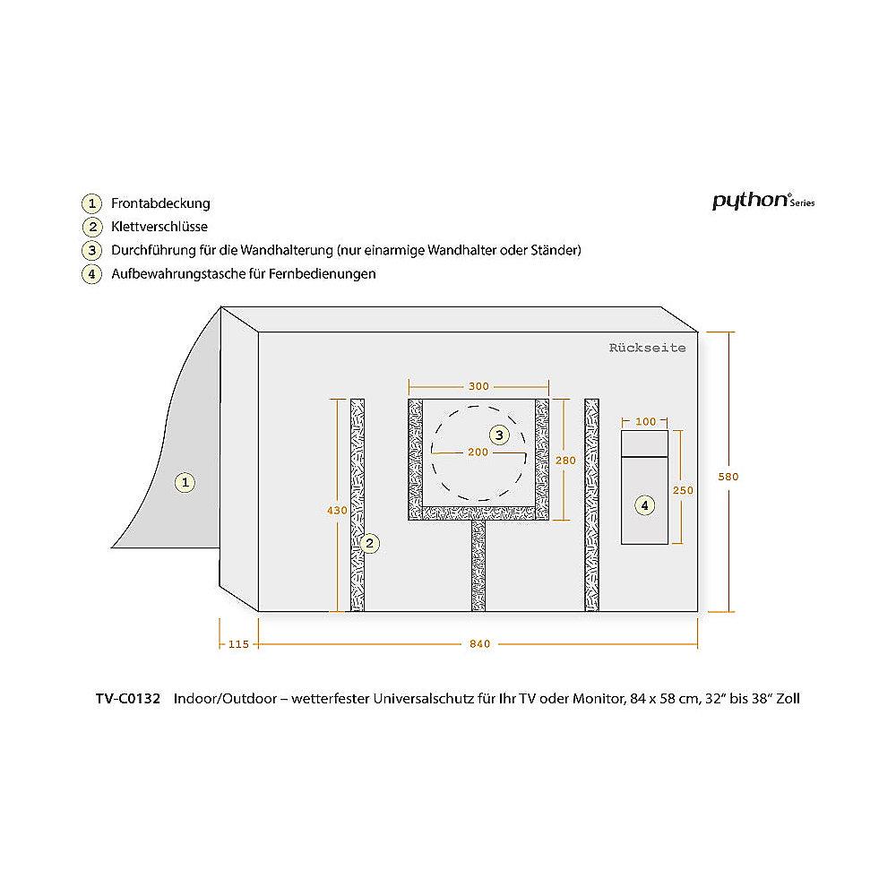 Python TV-Cover 58"- 60" wetterfester Universalschutz für TV oder Monitor