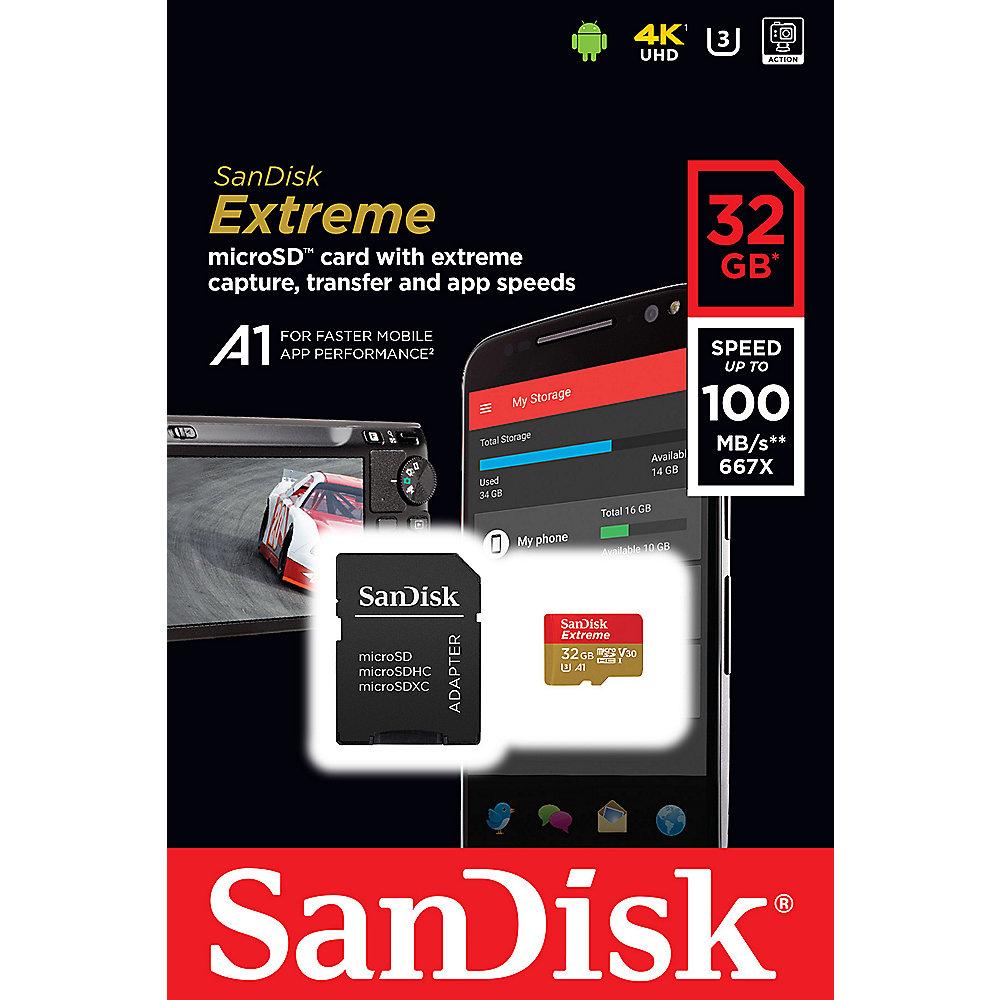 SanDisk Extreme 32GB microSDHC Speicherkarte Kit 60 MB/s, Class 10, U3, V30, A1, SanDisk, Extreme, 32GB, microSDHC, Speicherkarte, Kit, 60, MB/s, Class, 10, U3, V30, A1