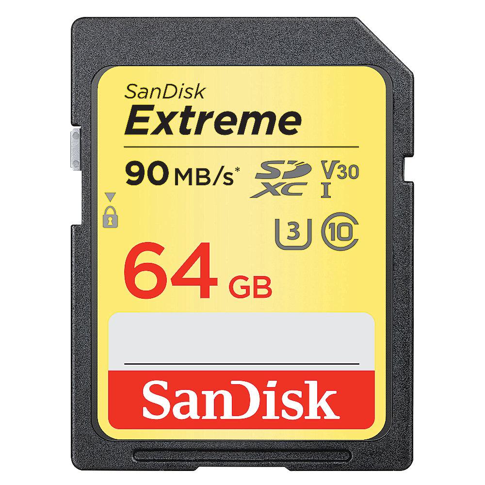 SanDisk Extreme 64 GB SDXC Speicherkarte (90 MB/s, Class 10, U3, V30), SanDisk, Extreme, 64, GB, SDXC, Speicherkarte, 90, MB/s, Class, 10, U3, V30,